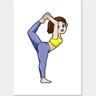 Woman at Yoga Stretching exercises Legs Posters and Art